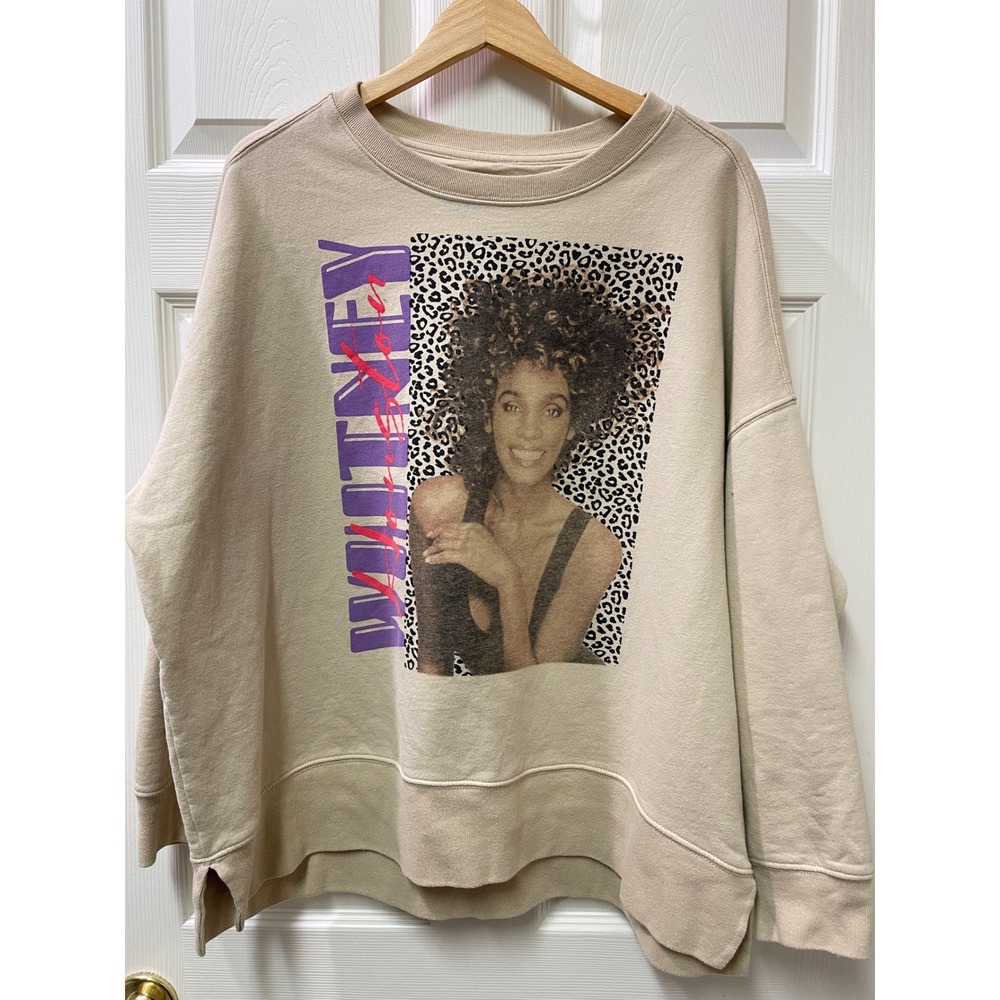 Whitney Houston Sweatshirt XL Graphic Crewneck Oversized Beige - Picture 3 of 17